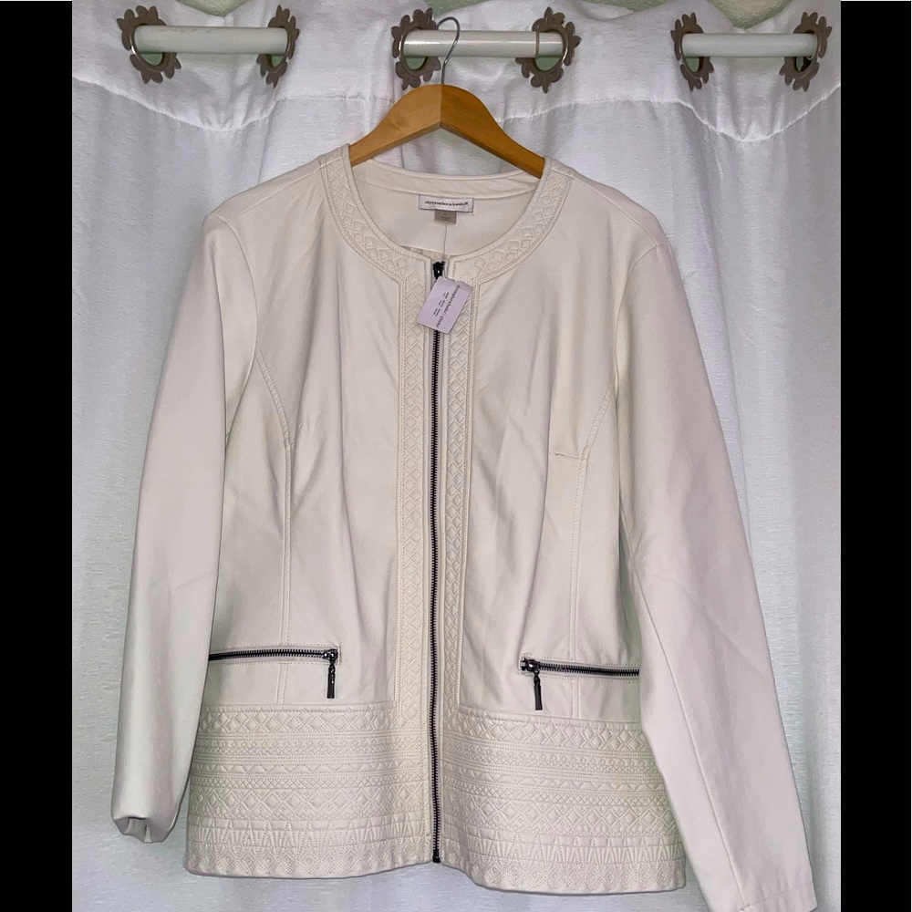 Christopher & Banks White Faux Leather Moto Jacket Size XL